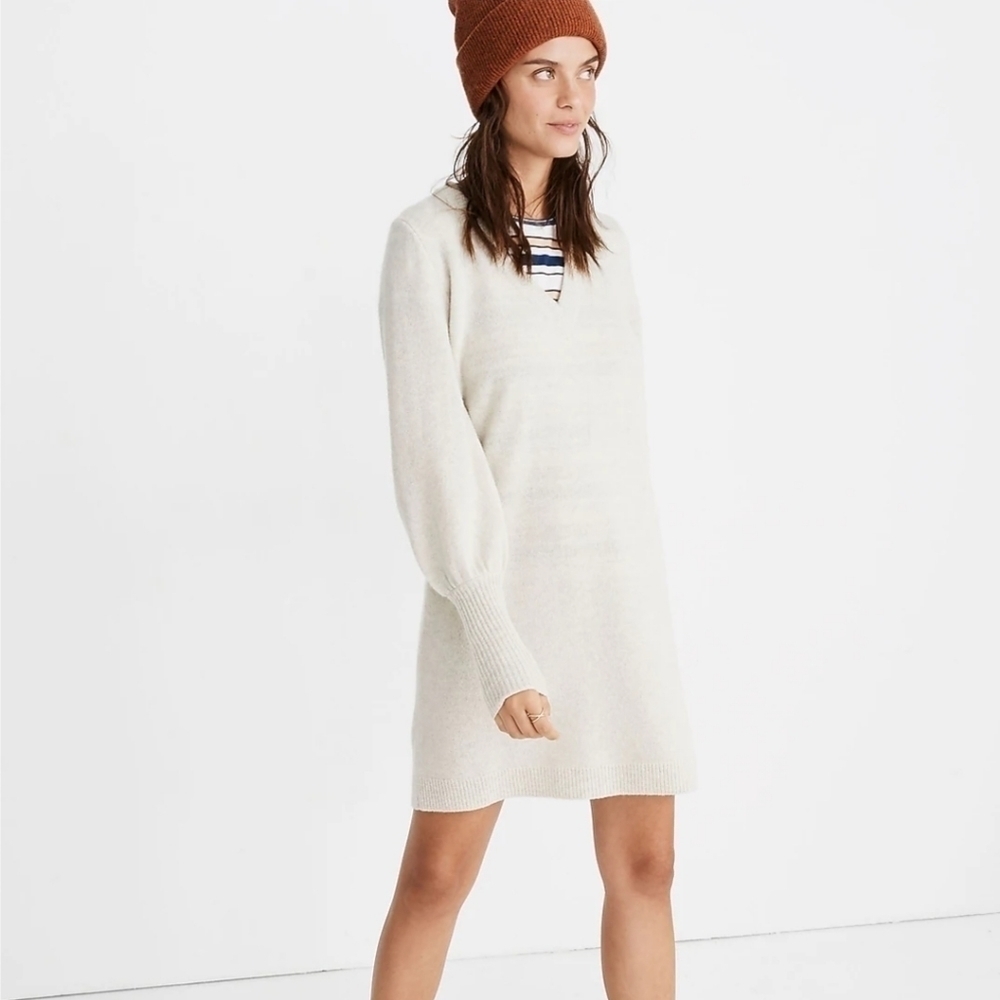 Madewell Bubble Sleeve Sweater Dress Beige Size S
